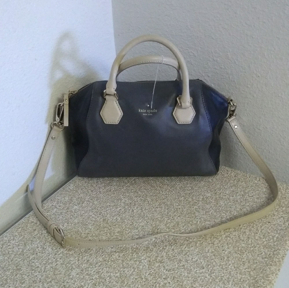 Kate Spade NY Black Gray Leather Medium Satchel.